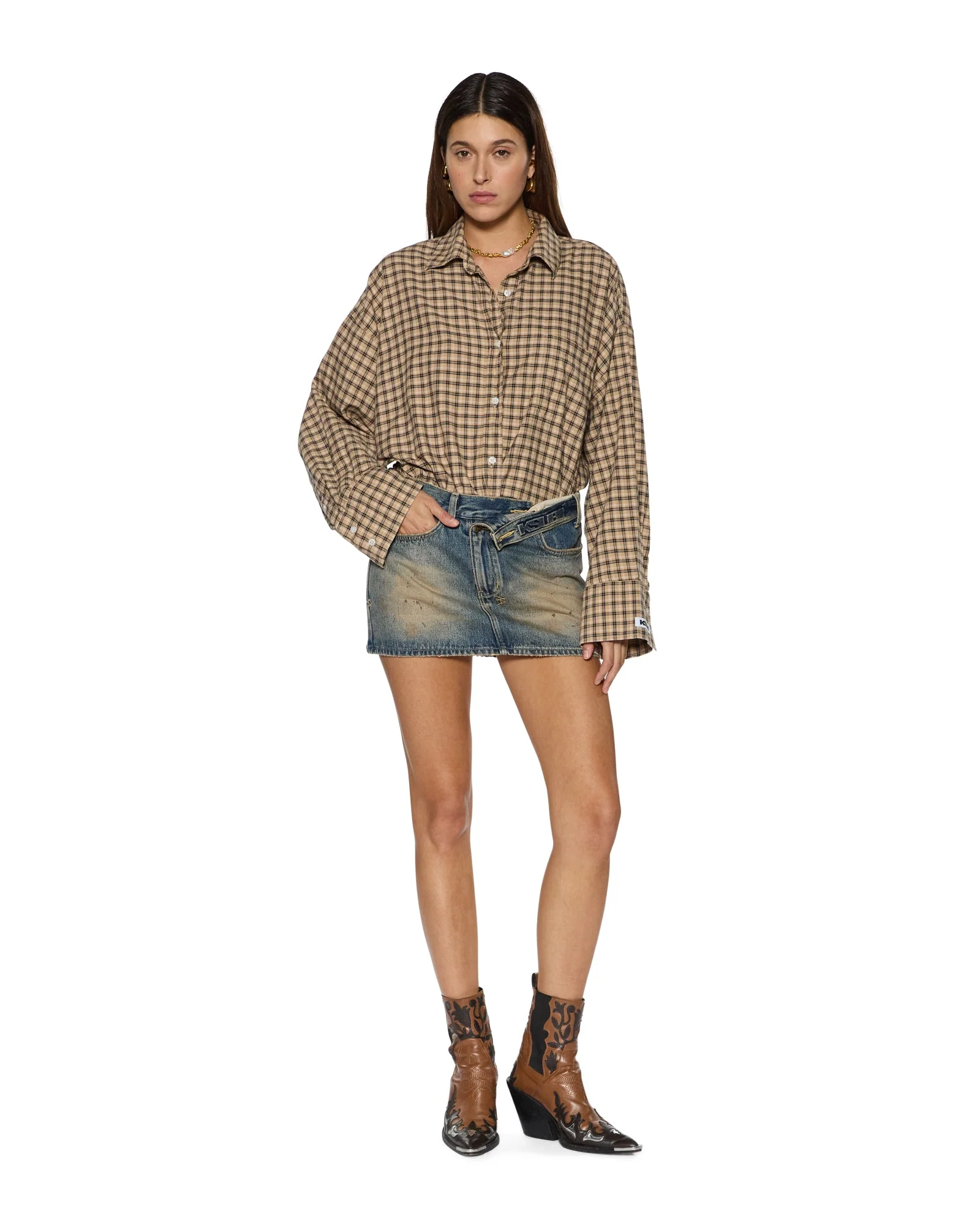ASTRA LS SHIRT TAN PLAID - Image 3
