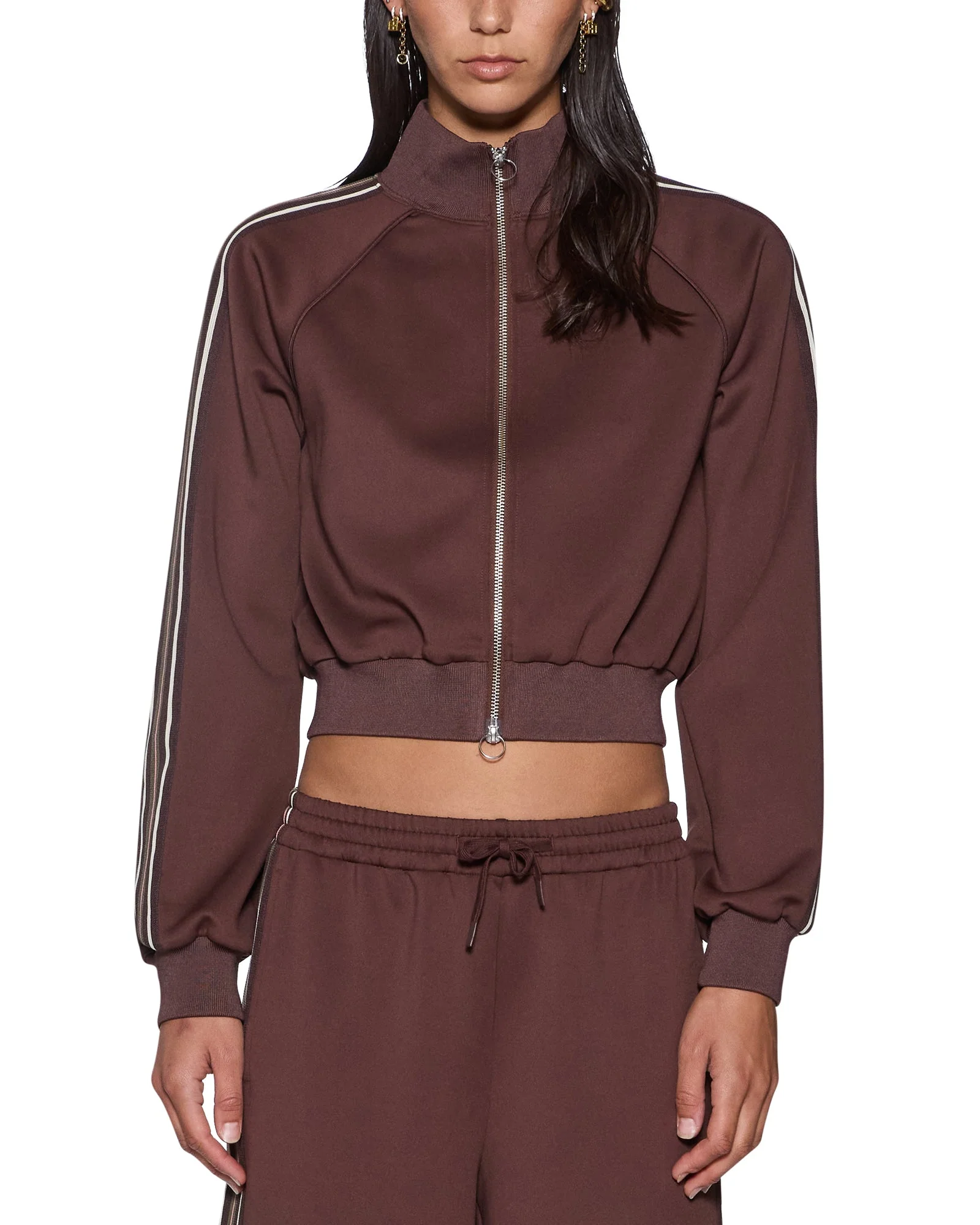 CROPPED ZIP TRAK TOP MOCHA - Image 3