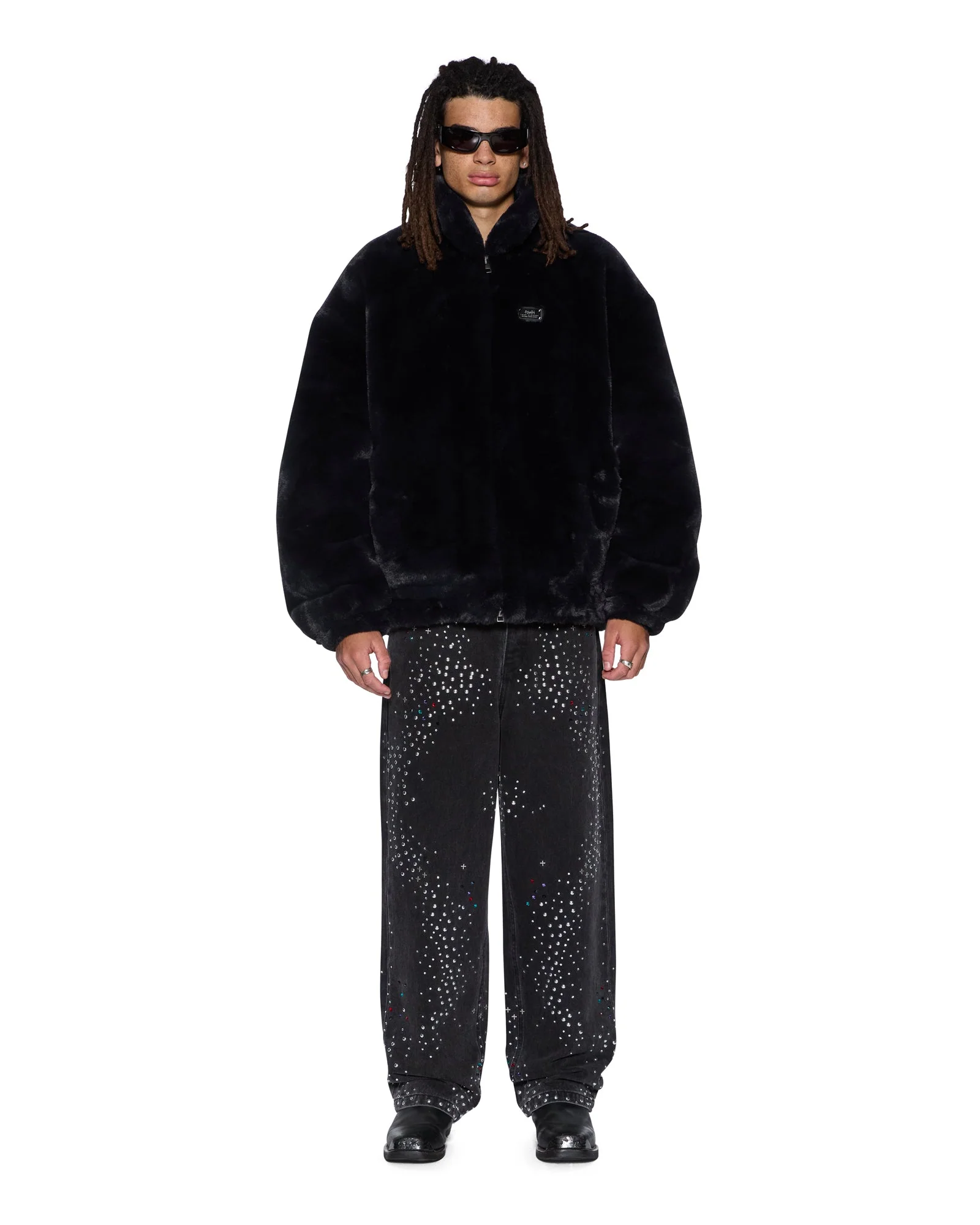 HUSSLE FAUX FUR JACKET BLACK - Image 2