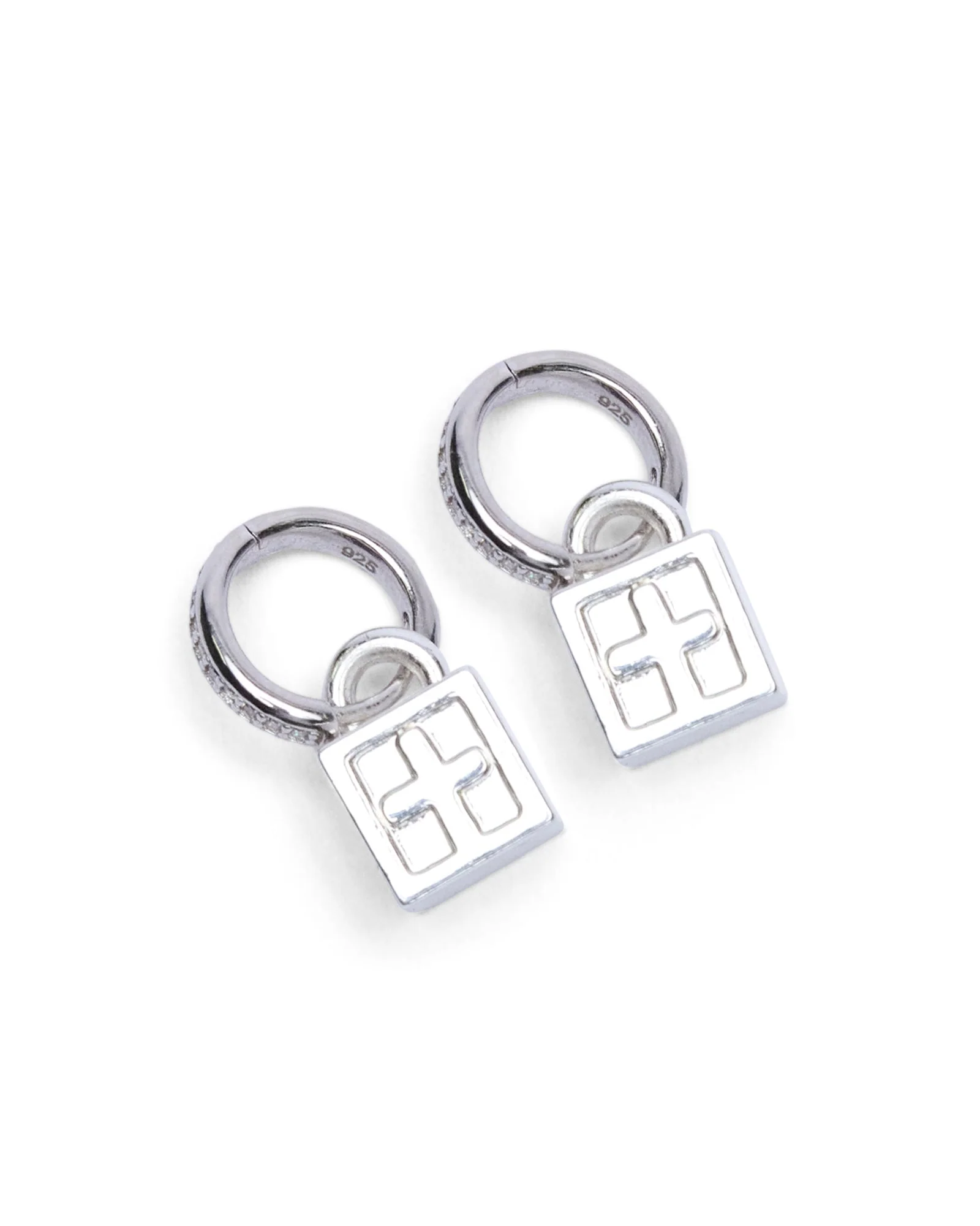 KRYSTAL BOX CROSS HUGGIE EARINGS SILVER - Image 3