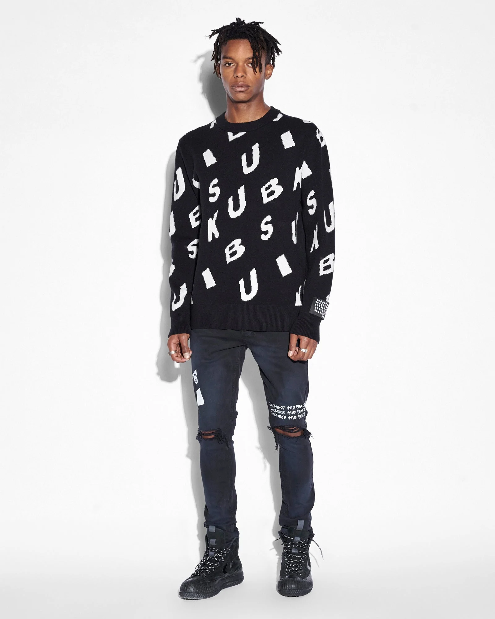 LETTERS KNIT CREW BLACK - Image 3
