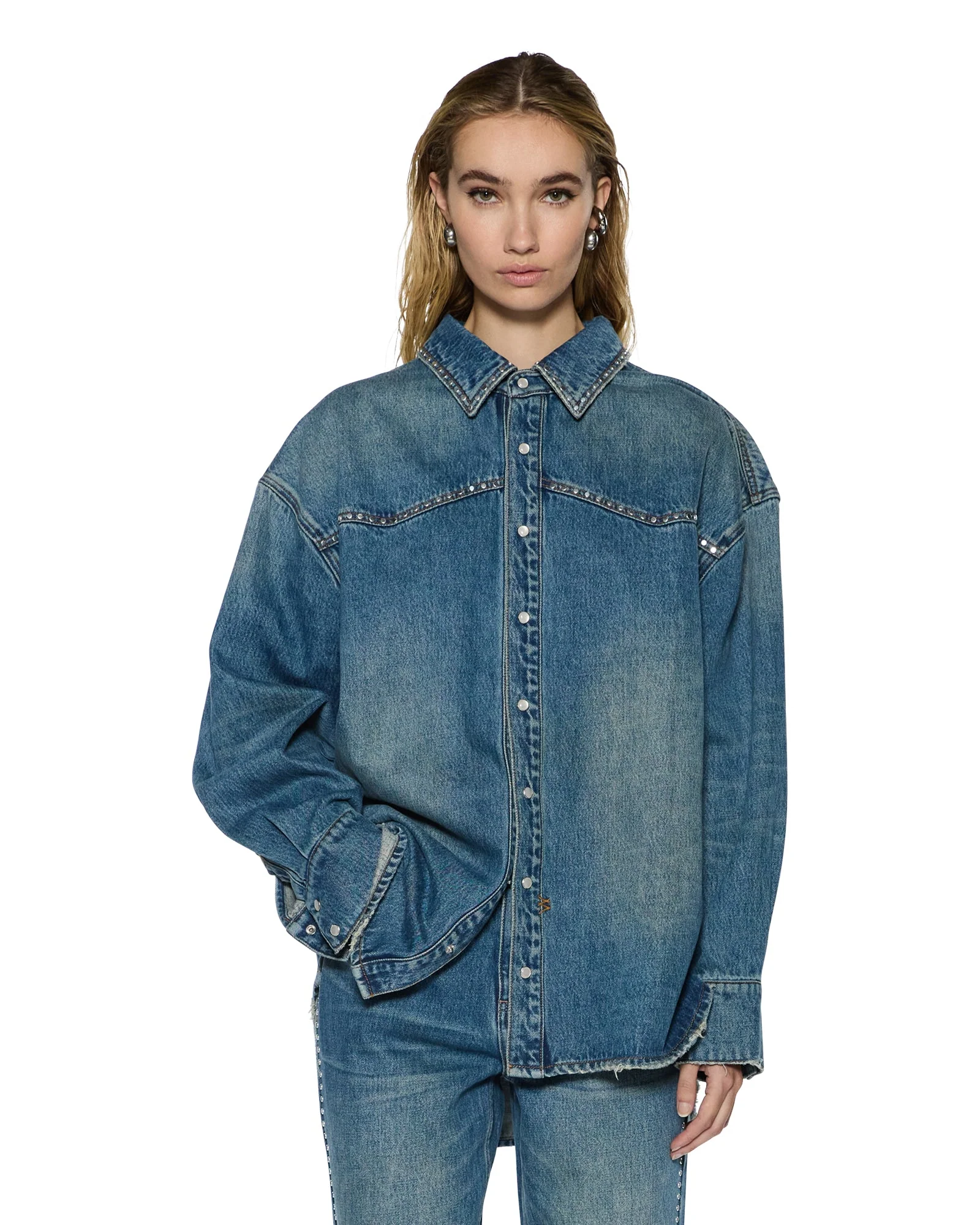 OVERSIZED LS SHIRT TEXAS BLUE STUDDED - Image 3