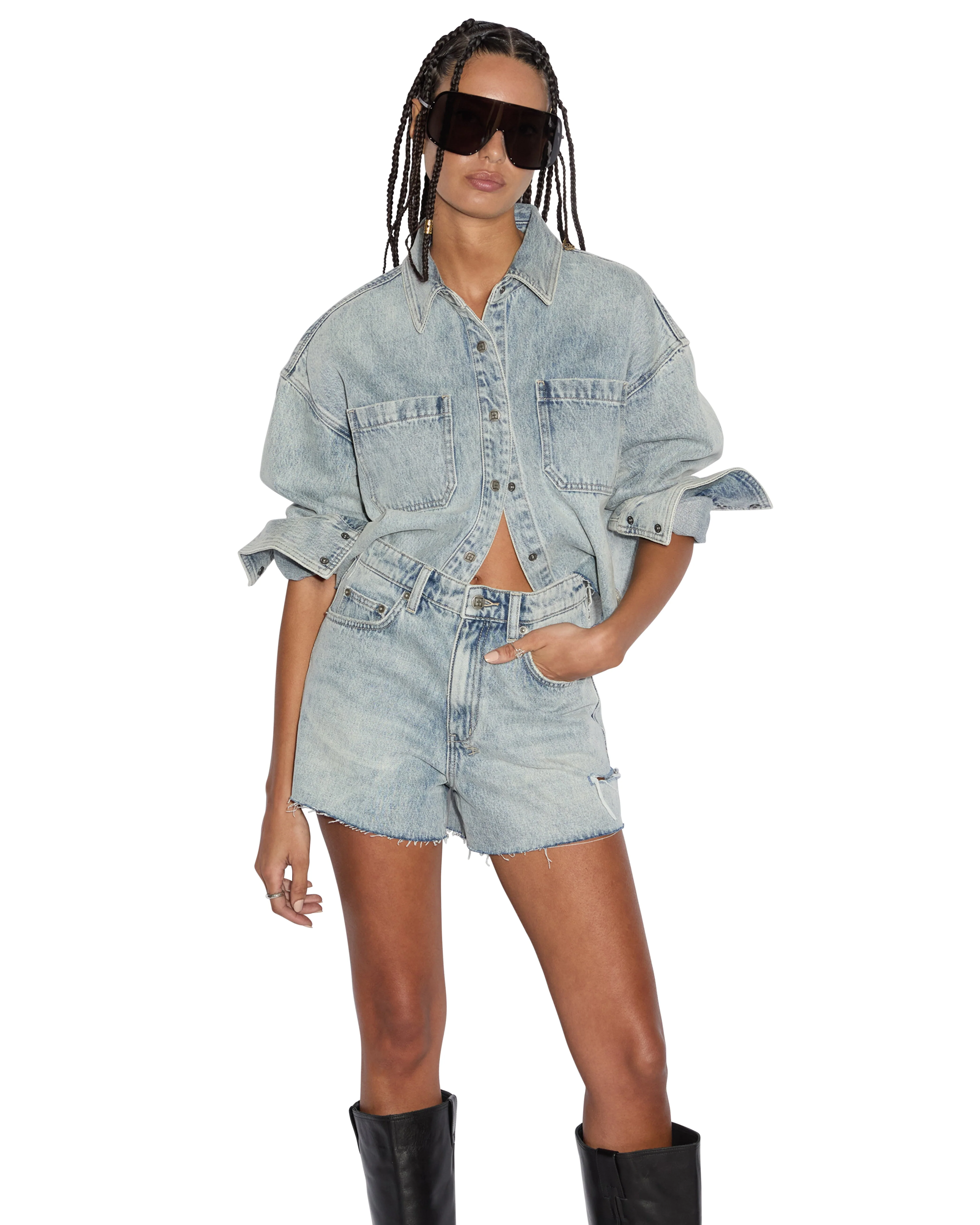 RISE N HI SHORTS WORN SLICED - Image 6